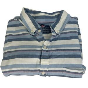 Vineyard Vines Men SZ L Slim Fit Murray Shirt Linen Cotton Striped Short Sleeve